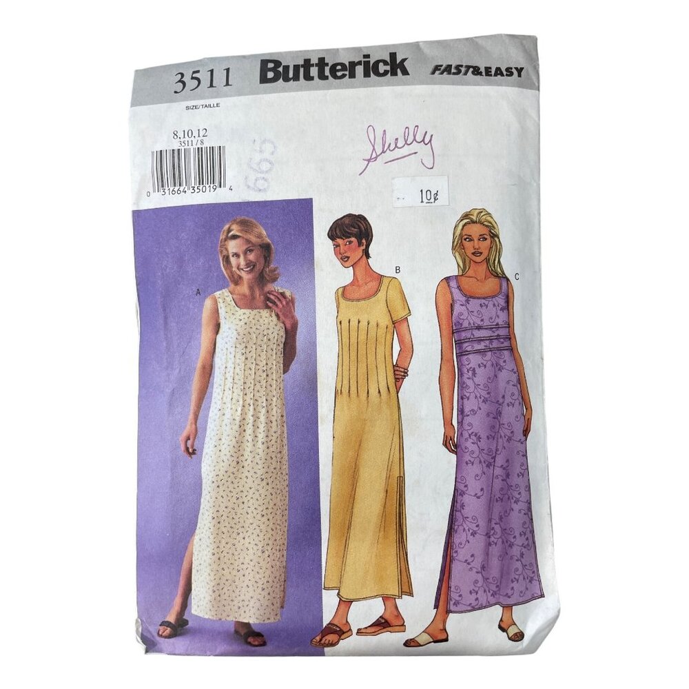 Y2K Butterick 3511 Petite Dress Sewing Pattern Sizes 8-10-12 Dressmaking UNCUT